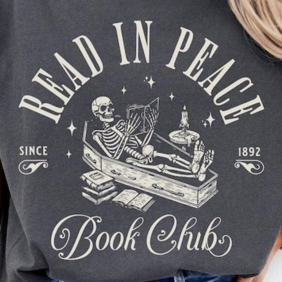 Bookish Halloween Shirt, Fall Season Skeleton Tee - Picture 2 of 3
